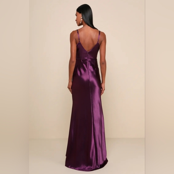 Lulus Make You Shine Dark Purple Satin Mermaid Maxi Dress XS Wedding Party Prom - Picture 5 of 11